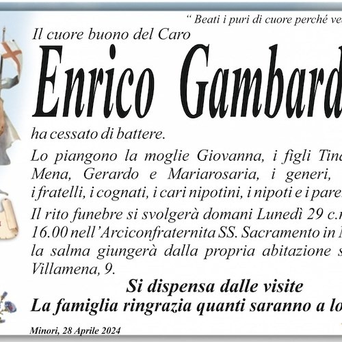 Minori piange la morte di Enrico Gambardella