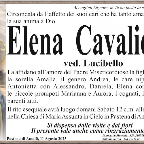 Pastena di Amalfi dice addio alla signora Elena Cavaliere, vedova Lucibello