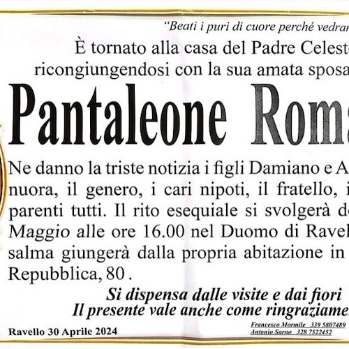 Ravello piange la morte di Pantaleone Romano. Aveva 84 anni