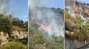 Amalfi, incendio a Tovere: la montagna in fiamme
