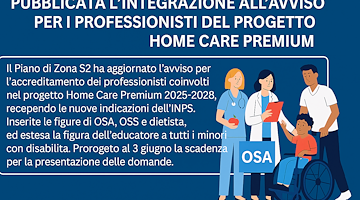 Piano di Zona S2: integrazione all'avviso per l'elenco di professionisti 'Home Care Premium', scadenza prorogata al 3 giugno