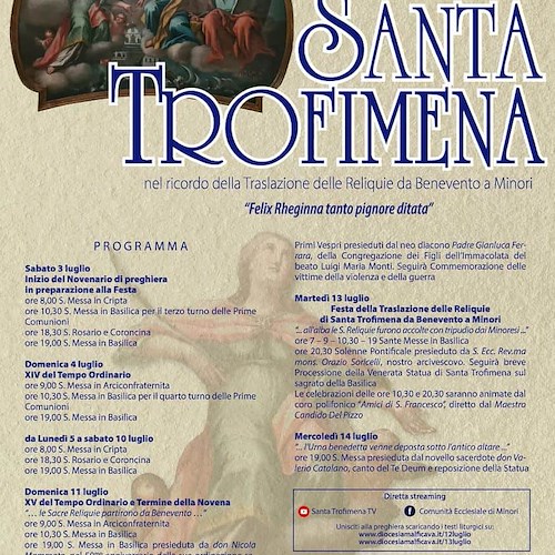 13 luglio, Minori festeggia Santa Trofimena: atteso spettacolo pirotecnico [PROGRAMMA]