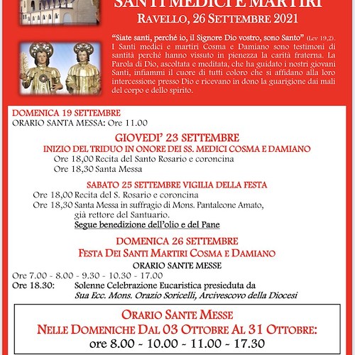 26 settembre, Ravello festeggia i Santi Cosma e Damiano [PROGRAMMA]
