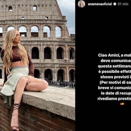 A Capaccio Paestum salta il concerto di Ana Mena: «Purtroppo ho problemi di salute»