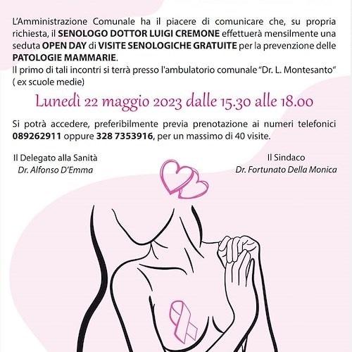 A Cetara visite senologiche gratuite ogni mese: si inizia lunedì 22 maggio