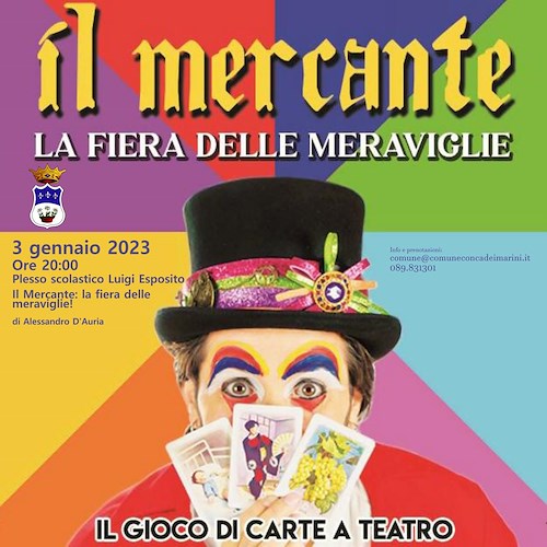 A Conca dei Marini il “Mercante in Fiera” va a teatro: 3 gennaio lo spettacolo di Alessandro D'Auria