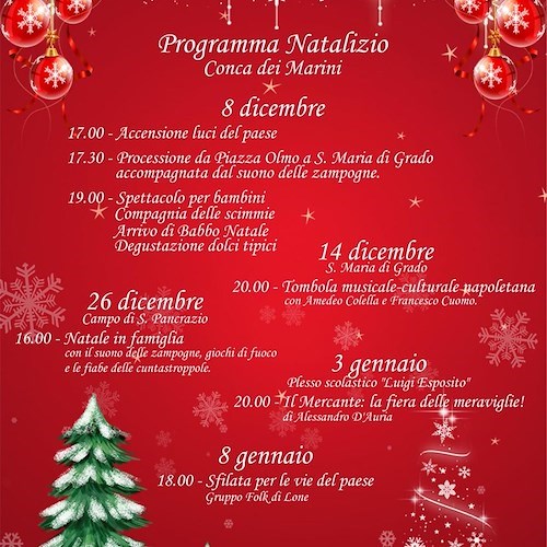 A Conca dei Marini l'8 dicembre si accendono le luci del Natale: ecco il programma degli eventi