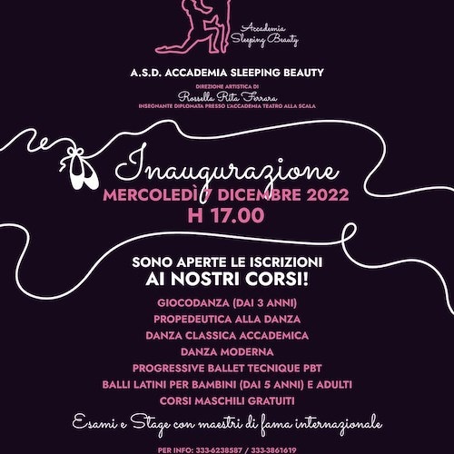 A Maiori nasce una nuova scuola di danza, 7 dicembre l'inaugurazione dell'Accademia Sleeping Beauty