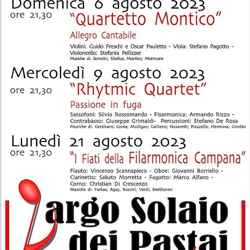 A Minori "Largo Solaio dei Pastai" porta la musica da camera all'aperto per la 29esima edizione