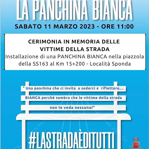 A Positano una panchina bianca in memoria delle vittime della strada: 11 marzo l'inaugurazione