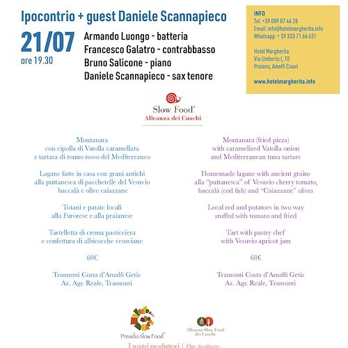 A Praiano la rassegna "Hotel Margherita in Jazz" prosegue il 21 luglio con gli Ipocontrio guest Daniele Scannapieco
