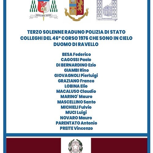 A Ravello il terzo solenne raduno del 46esimo corso Allievi Agenti della Polizia di Stato di Reggio Emilia