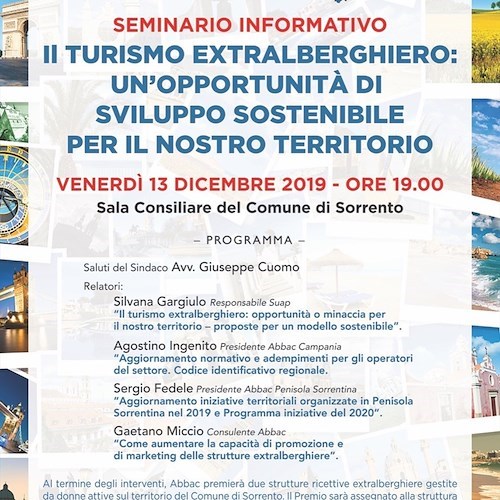 A Sorrento incontro su turismo e attività extraberghiere