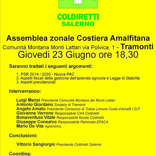 A Tramonti assemblea di Coldiretti per la Costa d'Amalfi