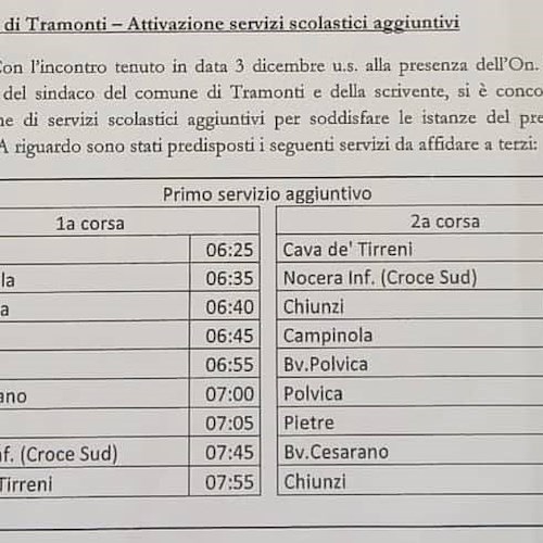 A Tramonti corse Sita aggiuntive per gli studenti che frequentano istituti tra Maiori, Nocera e Cava