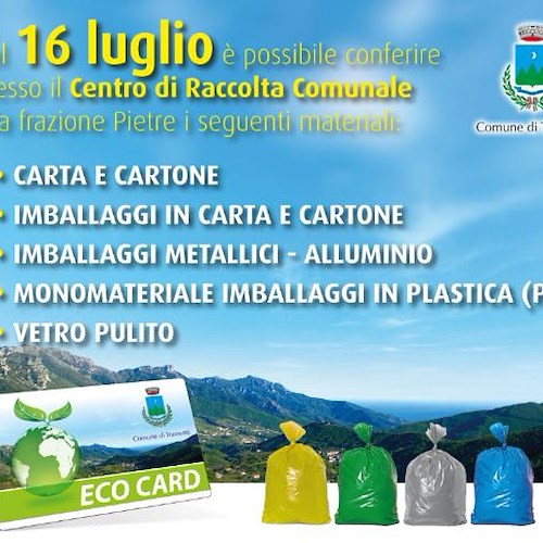 A Tramonti una 'eco-card' con incentivi per chi smaltisce materiali presso Centro di Raccolta Comunale