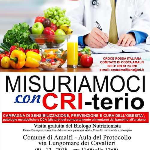 Ad Amalfi campagna Croce Rossa per prevenzione obesità e patologie metaboliche. Domenica 9 visite gratuite