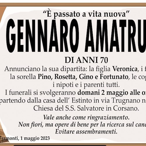 Addio a Gennaro Amatruda, fece conoscere la pizza di Tramonti a Savona 