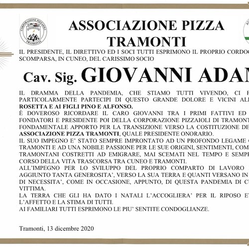 Addio a Giovanni Adamo: portò a Cuneo la pizza di Tramonti