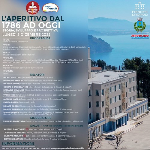 Agerola, 5 dicembre al Campus Principe di Napoli si discute dell'aperitivo del futuro con chef stellati e bartender di spessore