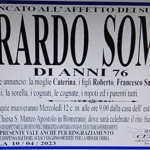 Agerola e la Pasticceria Pansa di Amalfi dicono addio a Gerardo Somma. Aveva 76 anni 