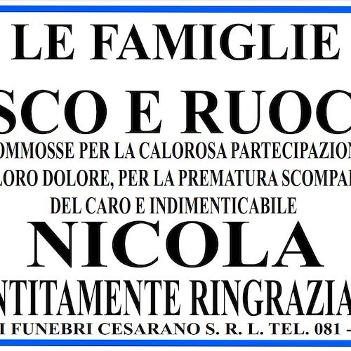 Agerola, le famiglie Fusco e Ruocco sentitamente ringraziano