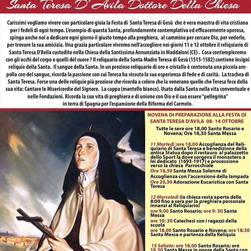 Agerola venera Santa Teresa D’Avila: 11 e 12 ottobre arrivo del reliquirio e ritorno antica statua /PROGRAMMA