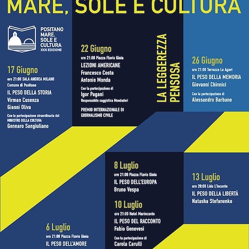 Al via la XXXI edizione della rassegna letteraria "Positano Mare, Sole e Cultura"