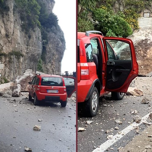 Allerta Meteo, Capri. Una roccia precipita sulla Provinciale per Anacapri /foto