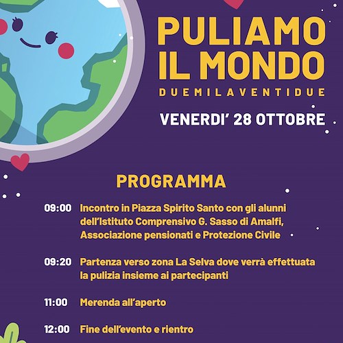 Amalfi, 28 ottobre bambini e nonni insieme per l'iniziativa ecologica “Puliamo il Mondo”