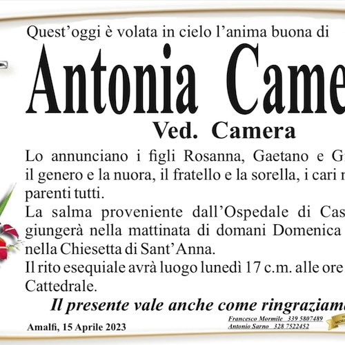 Amalfi: all'età di 95 anni si è spenta la signora Antonia Camera
