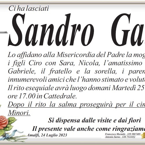 Amalfi dice addio a Sandro Gatti, stimato direttore d'albergo. Aveva solo 61 anni