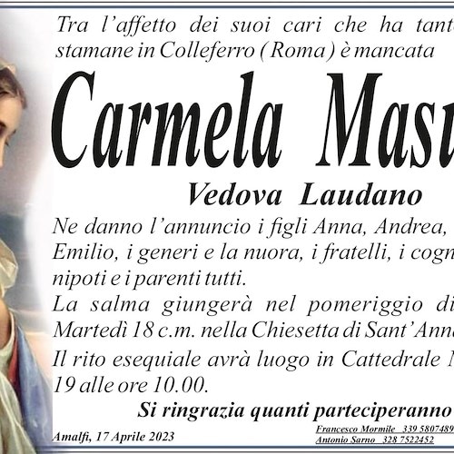 Amalfi e Conca dei Marini piangono la signora Carmela Masullo, vedova Laudano