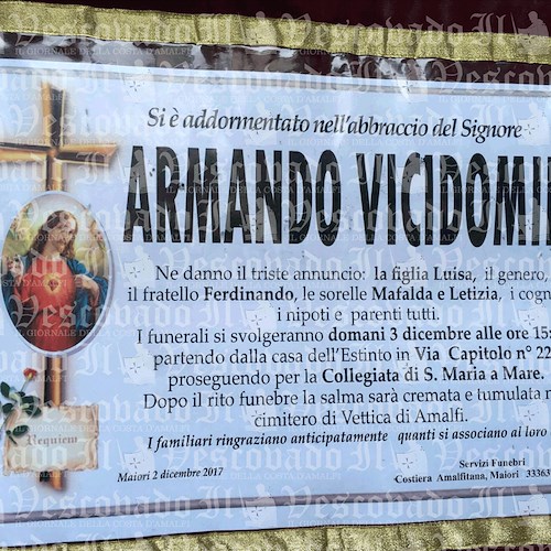 Amalfi e Maiori dicono addio ad Armando Vicidomini, storico chef e pasticciere dell'Hotel Luna Convento
