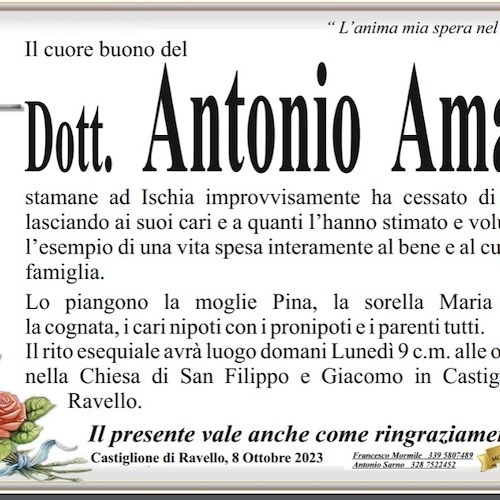 Necrologio dott. Antonio Amato
