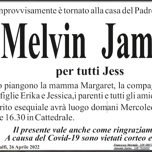 Amalfi piange l'improvvisa e prematura scomparsa di Melvin James, per tutti Jess 