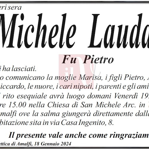 Amalfi piange la morte di Michele Laudano, aveva 86 anni