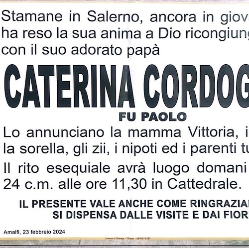 Amalfi piange la prematura scomparsa di Caterina Cordoglio
