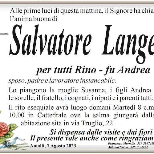 Amalfi piange la prematura scomparsa di Salvatore Langella, per tutti Rino