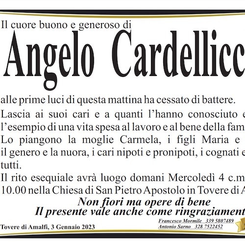 Amalfi piange la scomparsa del signor Angelo Cardellicchio