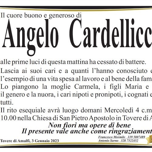 Amalfi piange la scomparsa del signor Angelo Cardellicchio