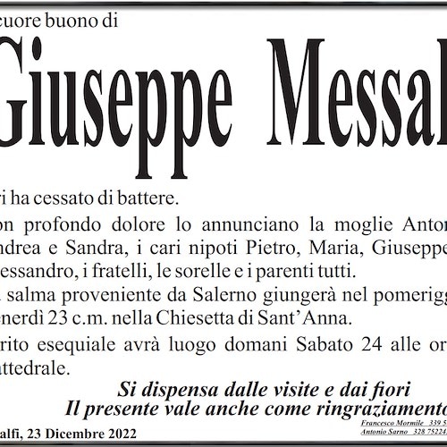 Amalfi piange la scomparsa del signor Giuseppe Messalino