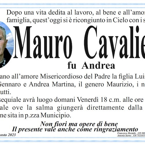 Mauro Cavaliere, lutto ad Amalfi
