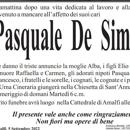 Amalfi piange la scomparsa del signor Pasquale De Simone