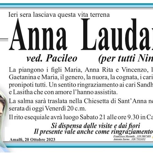 Necrologio Anna Laudano