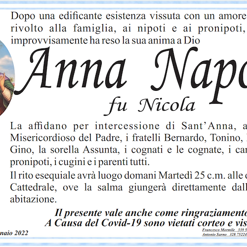 Amalfi piange la scomparsa improvvisa della signora Anna Napoli
