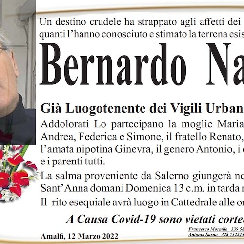 Amalfi porge l'ultimo saluto a Bernardo Napoli