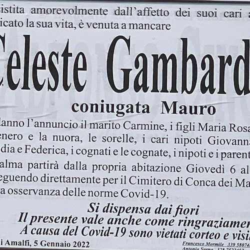 Amalfi porge l'ultimo saluto a Celeste Gambardella