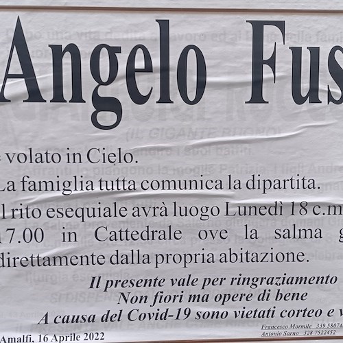 Amalfi porge l'ultimo saluto ad Angelo Fusco 