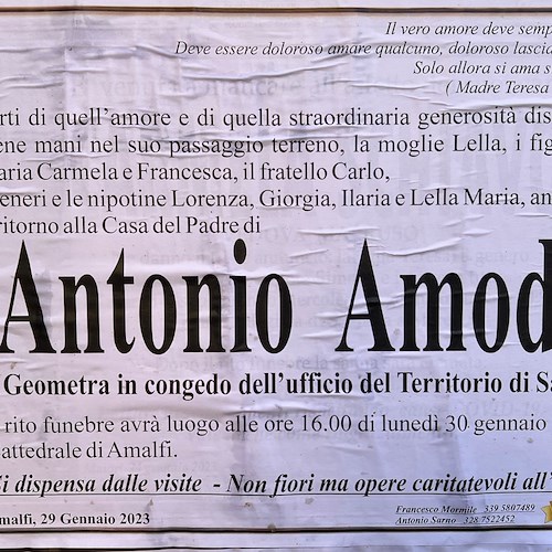 Amalfi porge l'ultimo saluto ad Antonio Amodio